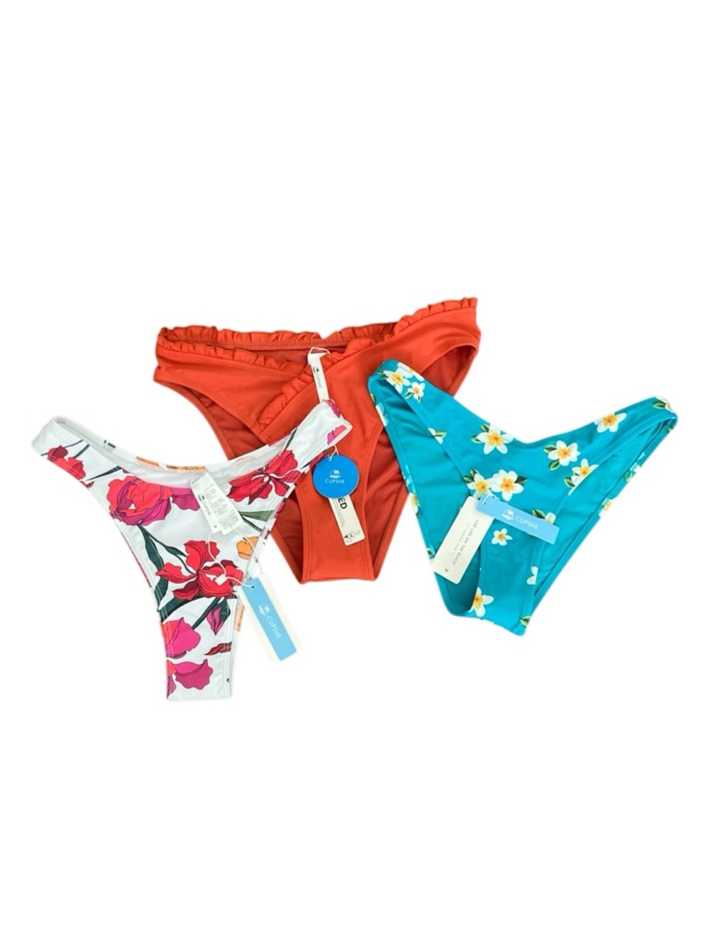 3 New Cupshe Swimsuit Bottoms Size Medium Green Floral Tropical Bikini Set
